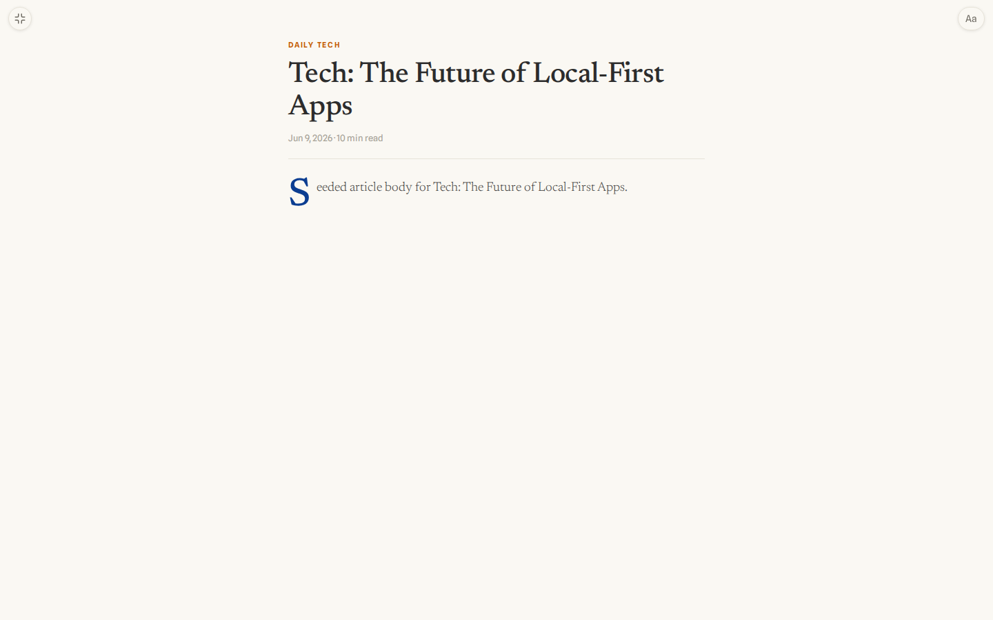 Focus mode: a single article filling the screen, free of chrome.