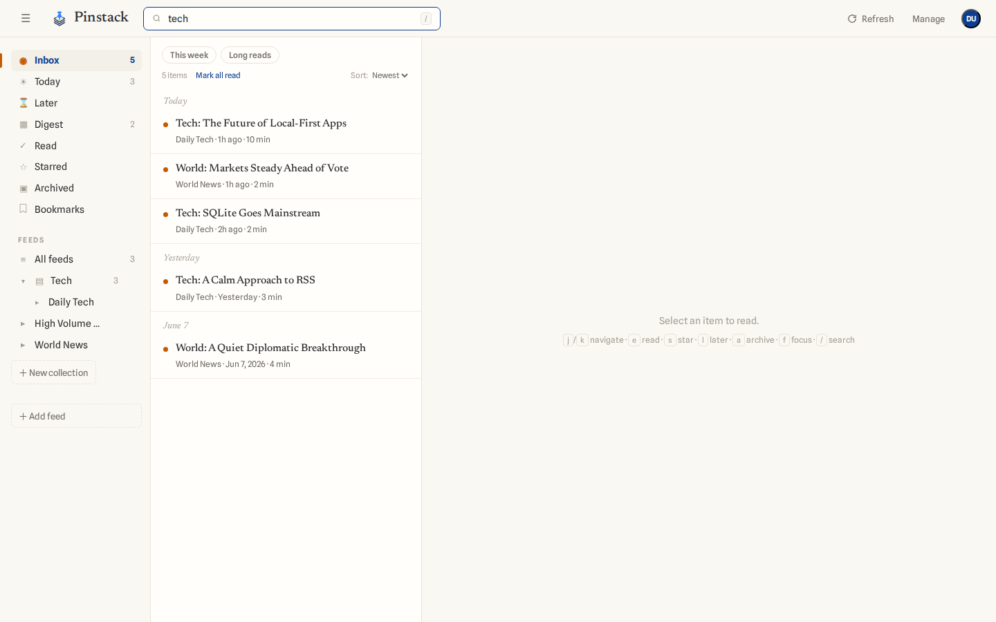 The item list filtered by a search term.